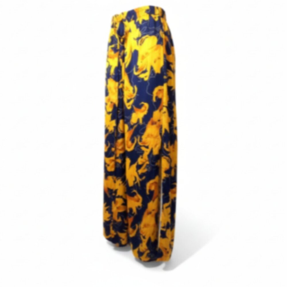 CQ by CQ Palazzo Pants Women's L Blue Yellow Floral Wide Leg High Slit NWT